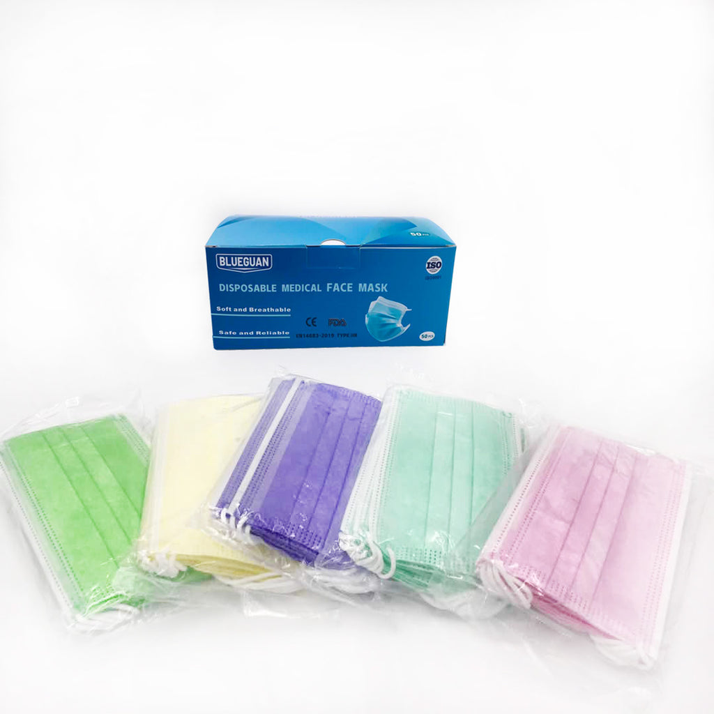 50pc FDA / CE approved Disposable Medical Face Mask big sale 12 colors