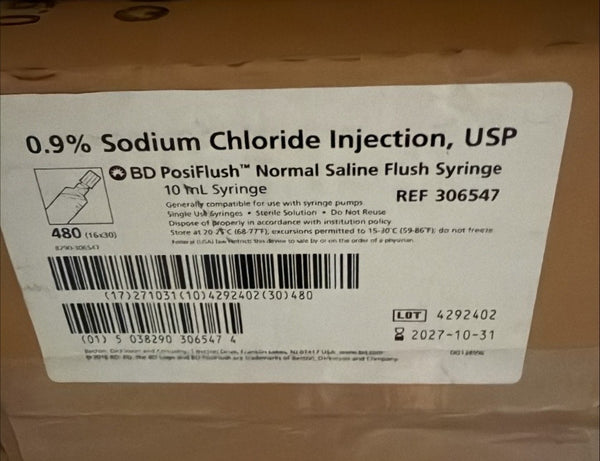 BD 306547 BD PosiFlush™ Pre-Filled Saline Syringe 10mL 480/cs