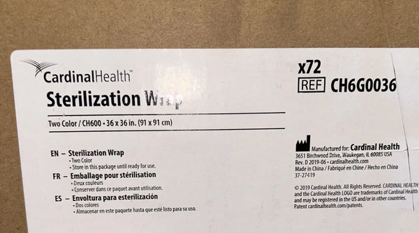 CH6G0036 Cardinal CH600 Sterilization Wrap 72/cs