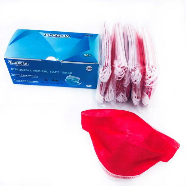 Disposable Medical Face Mask, FDA/CE approved mask 50 Pcs Red - Better Life Mart
