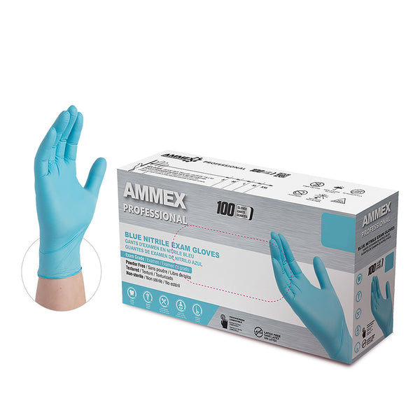 Ammex Blue Nitrile Exam Gloves,Ammex APFN48100,X-Large, Case of 1000-Better Life Mart 