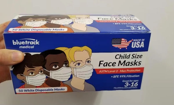 Child Surgical Face Masks ASTM Level 3, FDA Approved, 3 Ply, white,1000pcs