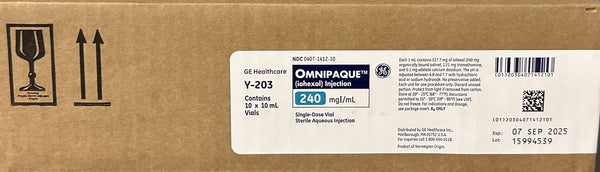 Y203 Omnipaque Injection NDC 00407141210, 240 mgL / mL Vial 10 mL